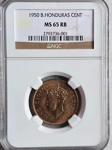 イギリス領ホンジュラス 1セント 1950年 NGC MS 65 RB