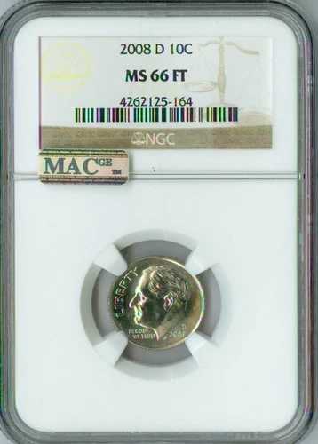 2008 D ルーズベルト ダイム NGC MS66 FT ビジネス ストライク MAC スポットレス。