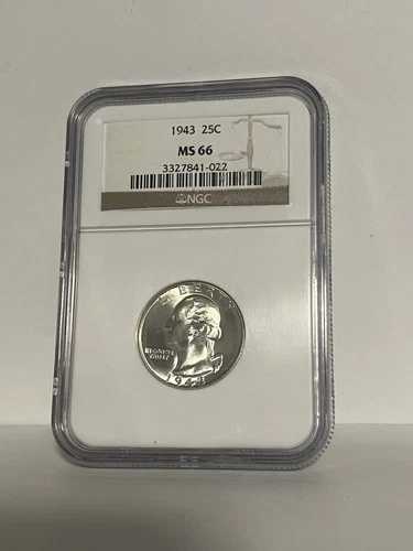 1943年ワシントン銀貨25セント、NGC MS 66