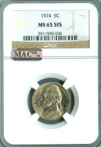 1974 ジェファーソン ニッケル NGC MS65 FS PQ 2nd 最高級グレード 希少 MAC スポットレス。