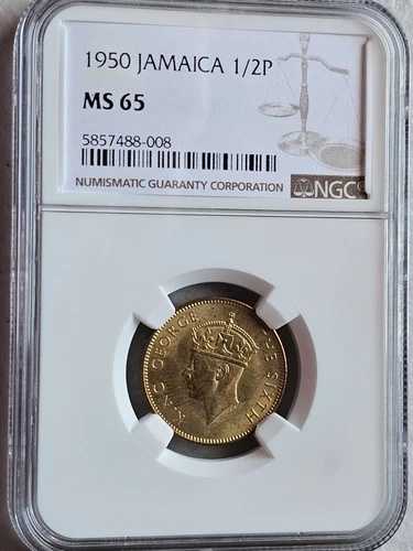 ジャマイカ 1/2ペニー 1950年 NGC MS 65