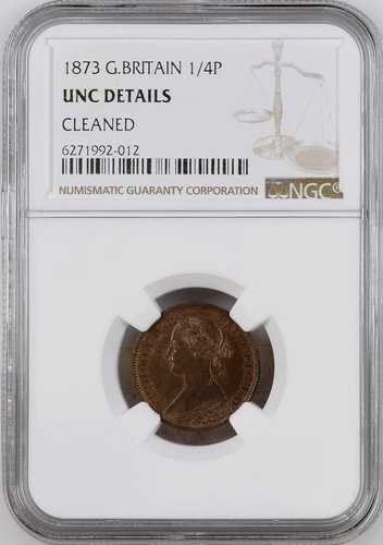 1873年 イギリス 1/4ペニー硬貨 未流通 ライトブラウン