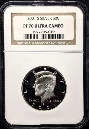 2001-S ケネディ銀貨 ハーフダラー NGC PF70 プルーフ 70 ウルトラカメオ「オールドラベル」