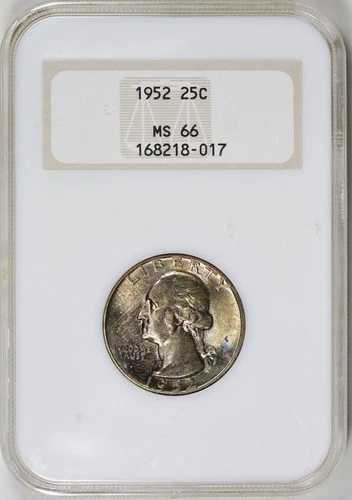 1952年ワシントン銀貨25セント硬貨NGC MS-66 エンドロール トーンアルバム トーニングトナー OH
