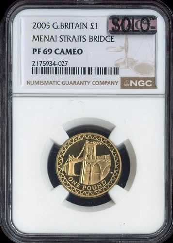 2005年 イギリス 1ポンド メナイブリッジ NGC PF69 カメオ マック ソロ & スポットレス。