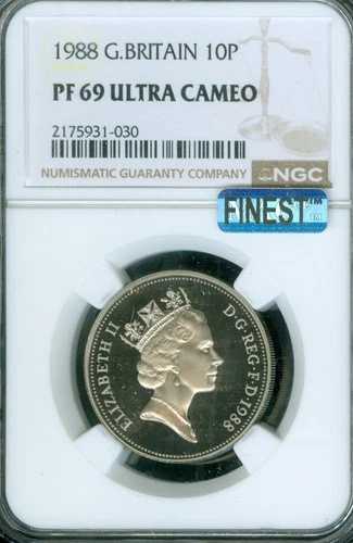 1988年 イギリス 10ペンス NGC PF69 UCAM MAC 最高グレード & スポットレス。