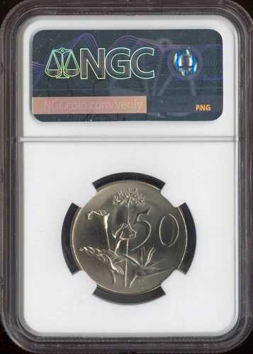 1965年南アフリカ50セントNGC MS66アフリカーンス語8,000枚鋳造品質