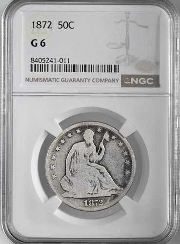 1872-P 50セント 自由の女神像 半ドル NGC G6 #8405241-011