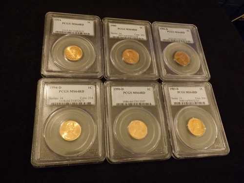 1990年 1C リンカーンセント 6枚セット PCGS MS 64 RD