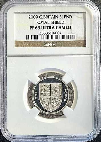 2009年 英国 シルバー 1ポンド ロイヤルシールド プルーフ NGC PF69 入手困難 シングル