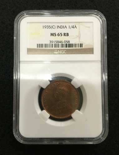 1935-C インド 1/4 アンナ NGC MS65 RB レアコイン - 希少な歴史的遺物