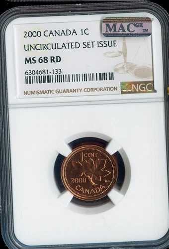 2000年カナダスモールセント1C NGC MS68 RD - 品質