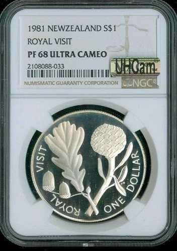 1981年 ニュージーランド ロイヤル ビジット ドル NGC PF68 ウルトラ カメオ MAC 品質- 39,325円