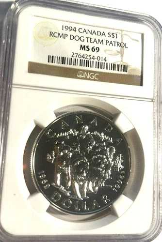 1994年カナダ $1 RCMP犬チームパトロールNGC MSS69-全周ミラー-.925シルバー