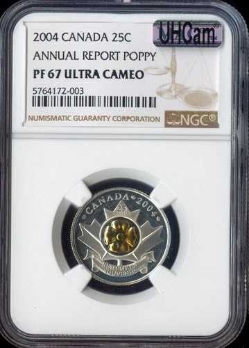 2004年カナダ25セントレポートポピーNGC PF67ウルトラカメオ品質