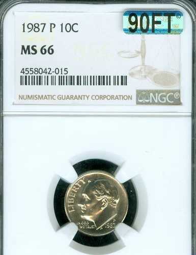 1987年 P ルーズベルト ダイム NGC MS66 MAC 90フィート 希少 ローポップ $400 IN FT *