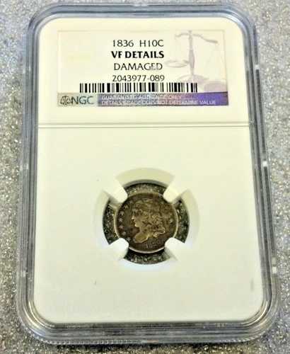 1836年製 キャップ付き胸像 銀製ハーフダイム NGC VF ダメージあり (3165)