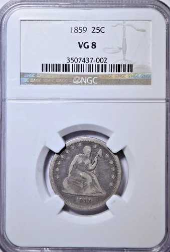 1859 年 自由の女神像 25 セント硬貨 ~ 素晴らしいオリジナル NGC VG 8!