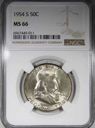 1954-S フランクリン ハーフダラー NGC MS66 ミントセット トーンベターデイト 50C