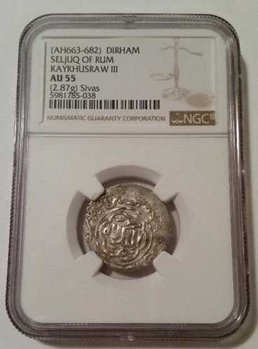 ラム・カイフスロー 3 世のセルジューク (AH663-682) 西暦 1265 ～ 84 年頃 シルバー ディルハム AU55 NGC