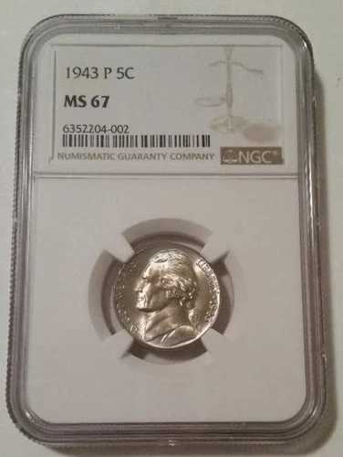 1943年 P ジェファーソン シルバー ニッケル MS67 NGC