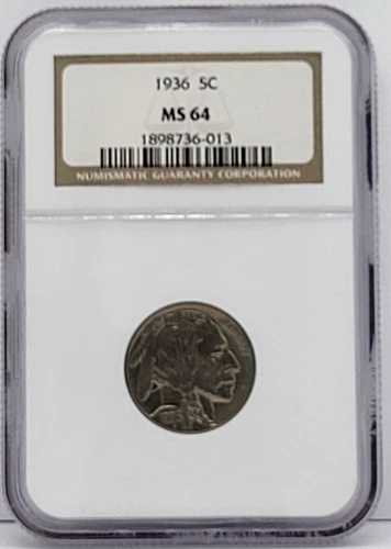 1936年製バッファローニッケル5セント - NGC MS64認定
