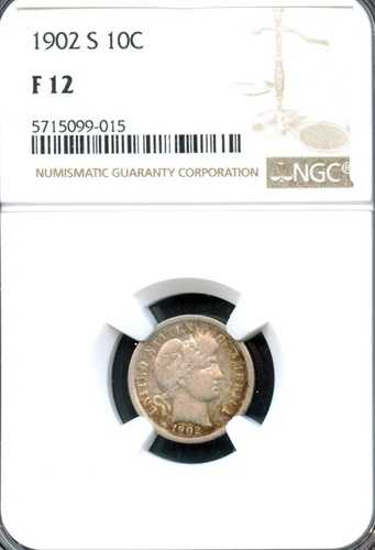 NGC - バーバーダイム - 10セント - 1902年 S - F-12