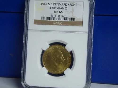 (M-64) デンマーク 1 クラウン 1947 未使用、NGC MS66 (!)-