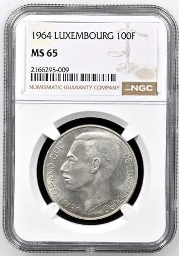 1964年 ルクセンブルク 100フラン 銀貨 ジャン大公 KM#54 NGC MS 65