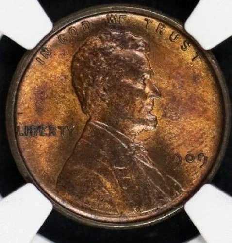 1909 VDB リンカーン ウィート セント NGC MS 64 赤茶色 風化銅表面、