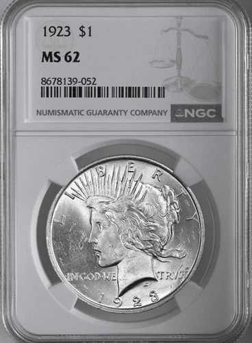 1923-P 1ドル ピースシルバー「フィラデルフィア造幣局」NGC MS62 #8678139-052