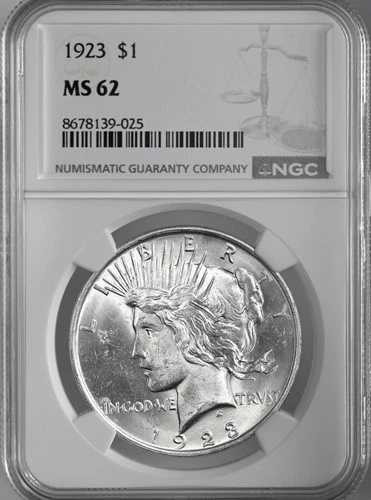 1923-P 1ドル ピースシルバー「フィラデルフィア造幣局」NGC MS62 #8678139-025