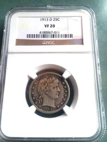 バーバー・クォーター 1913-D、NGC VF-20