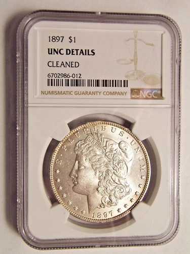 1897年モルガン銀貨（未鑑定、クリーニング済み）。NGC