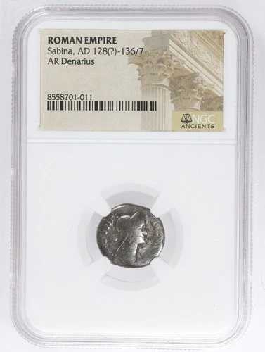 サビナ AR デナリウス ローマ帝国銀貨 西暦128-136/7年 NGC正規品