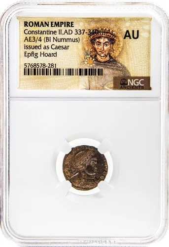 S-DS11 - コンスタンティヌス2世（西暦316-340年）のローマ時代のAE（エプフィグの宝物）NGC（AU）*** ニース