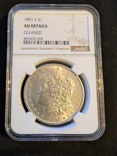 1891-S 1ドルモルガン銀貨、鑑定済み、AU詳細