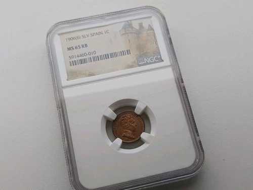 スペイン 1c. 1906 NGC MS65 RB 素晴らしいポップ!!!-
