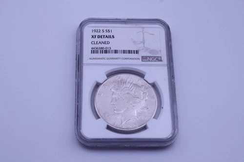 1922-S ピースシルバードル $1 XF、クリーニング済み、NGC鑑定済み