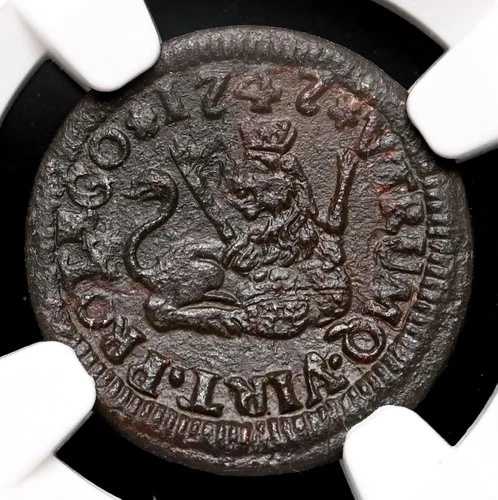 植民地時代のスペイン。フェルディナンド 6 世、1746 ～ 1759 年。銅 2 マラベディス、1747、NGC AU