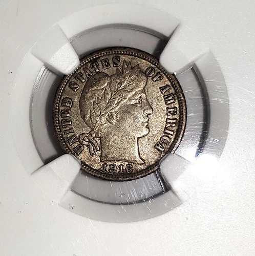トーン加工済み 1916年 バーバー シルバーダイム 10セント 米国コイン NGC AU 55 K55