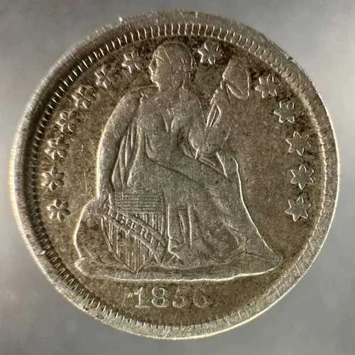 1856年 着席リバティダイム（矢付き、軽量化）10セント銀貨（N314650）