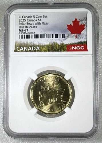 2025 O カナダ $1 NGC MS67 旗付きホッキョクグマ ルーン ルーニー ファーストリリース