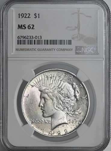 1922-P 1ドル ピースシルバー フィラデルフィア NGC MS62 #6796233-013 トーニングスポット