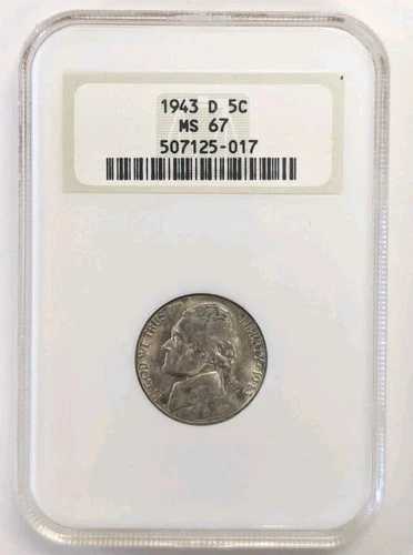 1943年 D ジェファーソンニッケル NGC MS67 - 写真を見る #Z312「オールド・ファッティ・ホルダー」