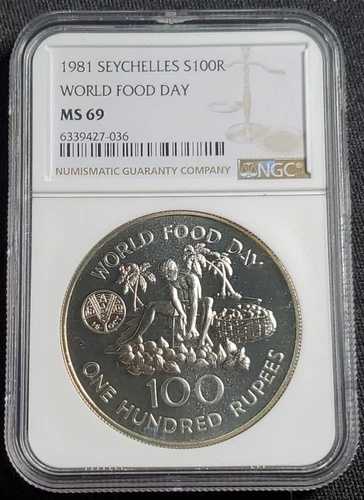 セイシェル 1981年 100ルピー FAO 未流通コイン 世界食料デー - NGC MS 69
