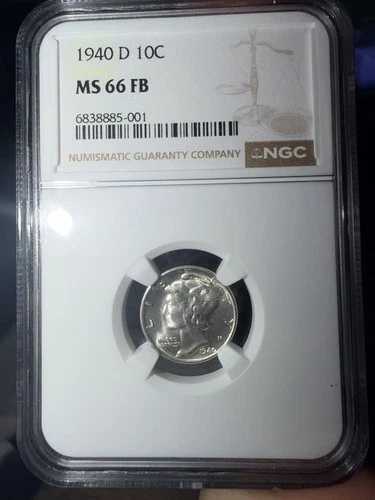1940-D マーキュリーダイム NGC MS 66 FB (フルバンド) 90% シルバー - デンバーミント