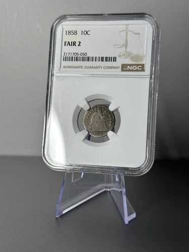 1858 年製 着席型自由の女神銀貨 10 セント NGC FR-02 フェア 2 ローボール グレード!
