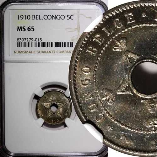 ベルギー領コンゴ アルベール1世 1910年 5サンチーム NGC MS65 1年目 タイプKM# 17 (015)