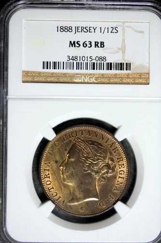 1888年 - NGC MS63RB ジャージー 1/12シリング！#B24263